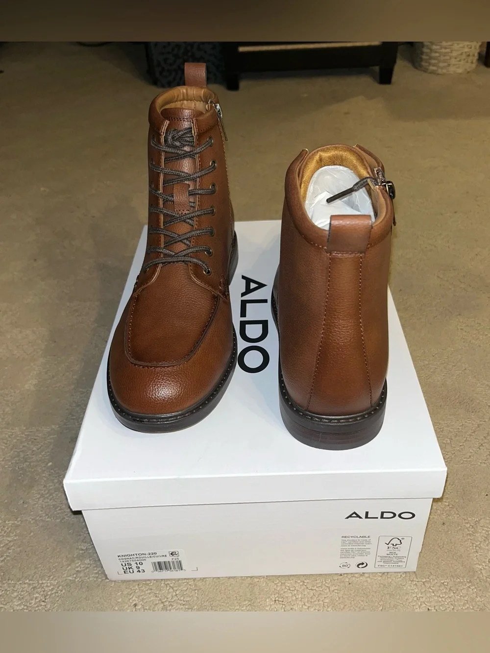 Aldo Knighton Lace Up Boots Tan Almost Brown Men’s Size 10